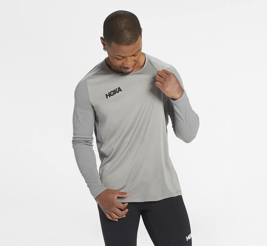 Hoka One One Tops Mens Grey - Performance Long Sleeve - 81420KWVQ